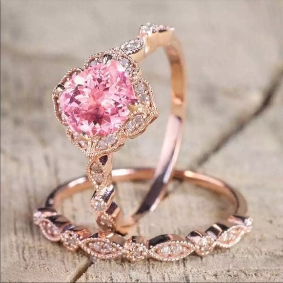 Rings Set Pink Crystal Rings Women Lover Wedding - Picture 4 of 4